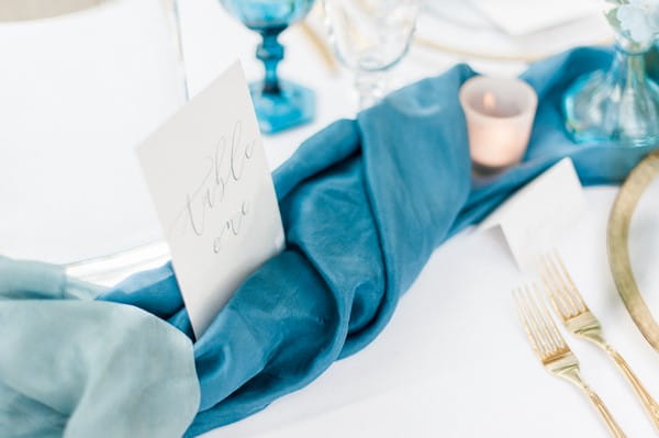 Blue silk table runner