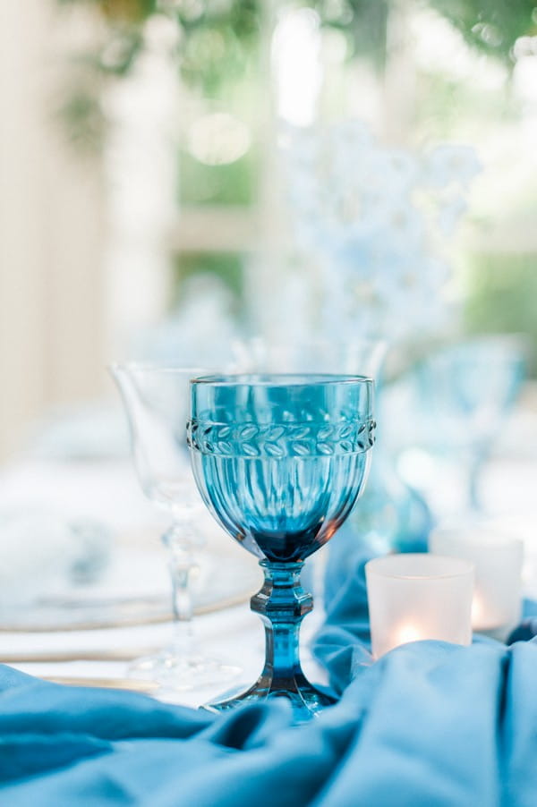 Blue glass on wedding table