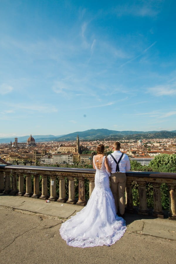 Bride and Groom Looking at View of Florence