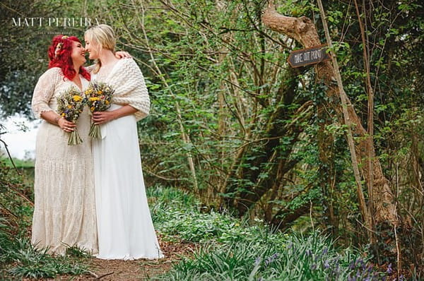 Two brides in woodland at The Green Cornwall