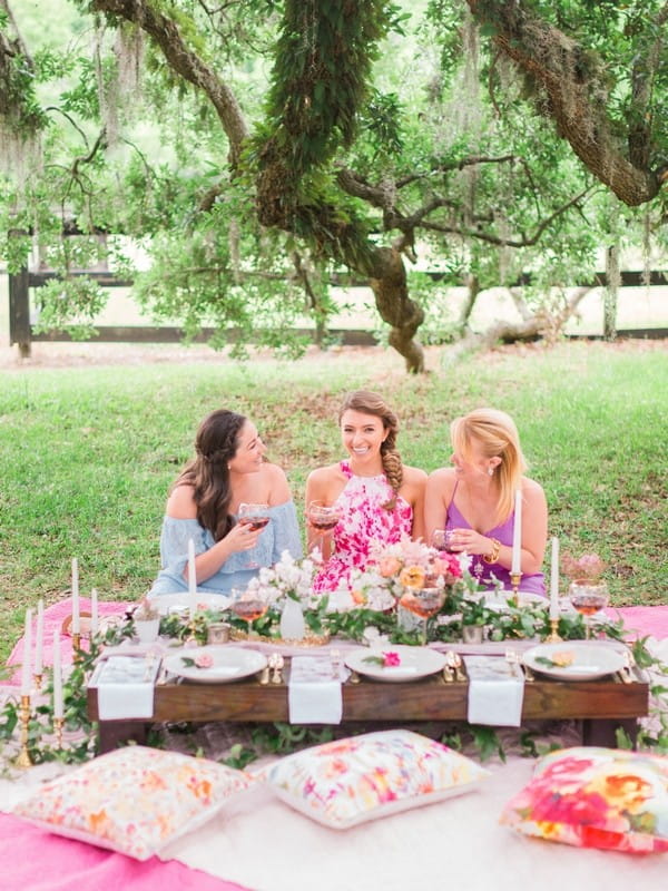 Girls sitting for picnic hen party