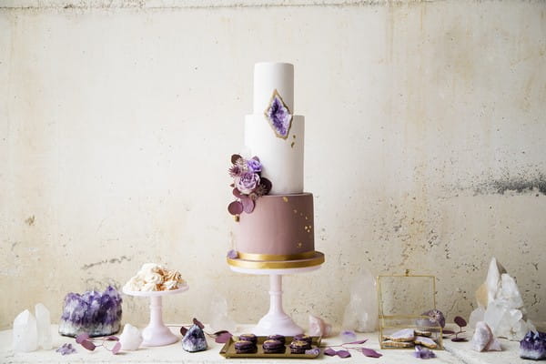 Purple and gold geode wedding cake