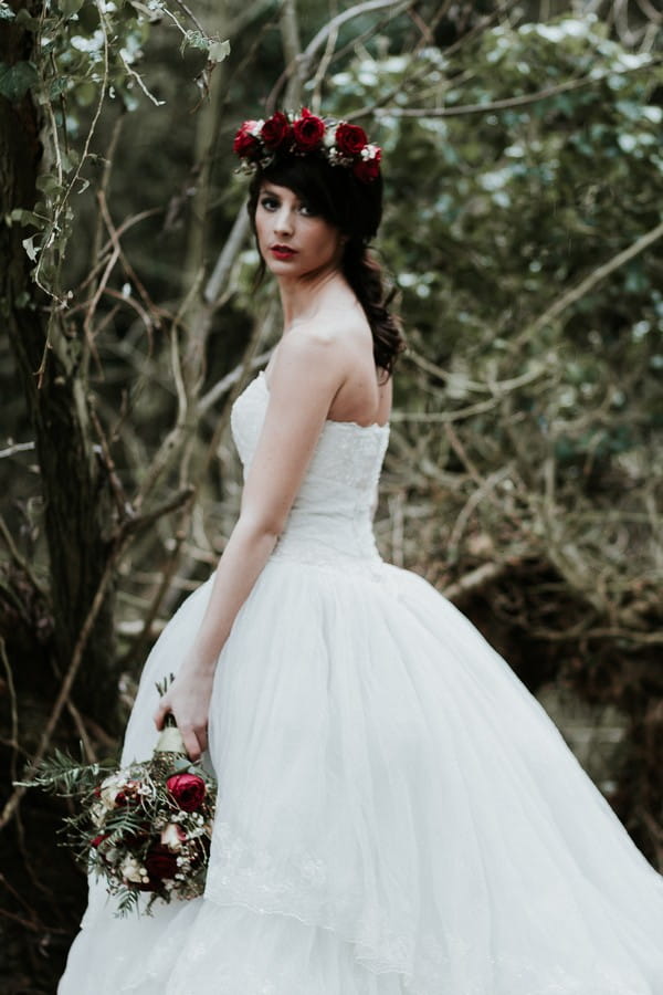 Bride looking over shoulder