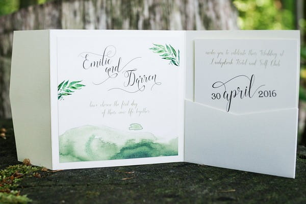 Green watercolour wedding invitation