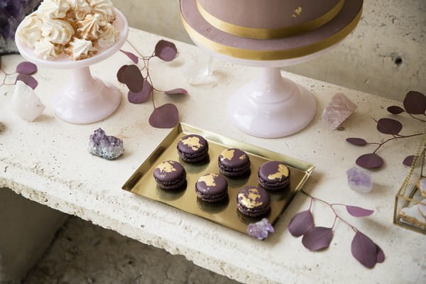 Purple and gold macarons