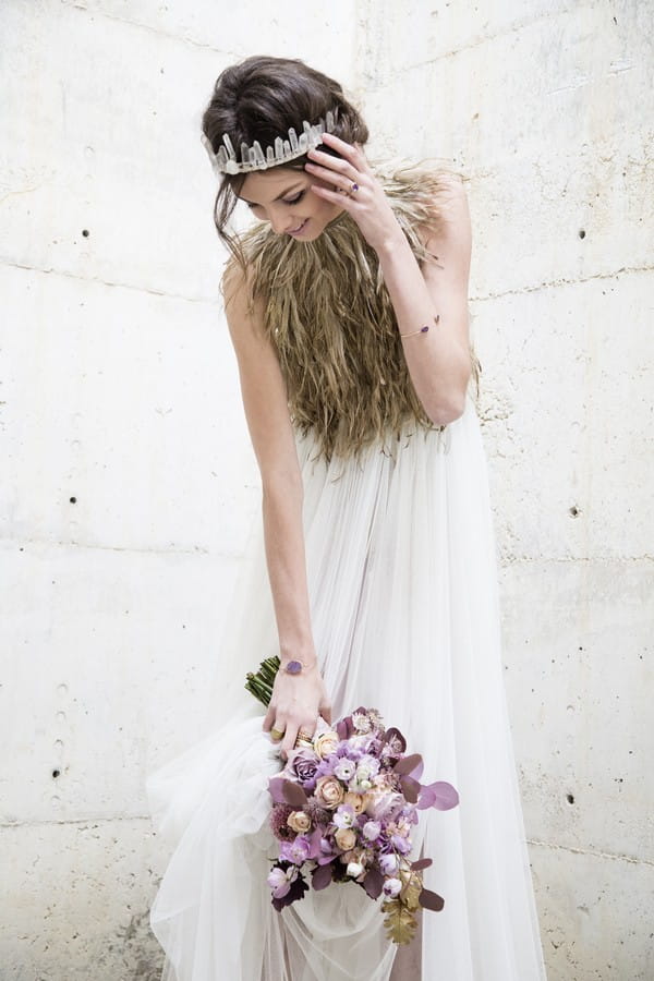 Bride looking down to ground