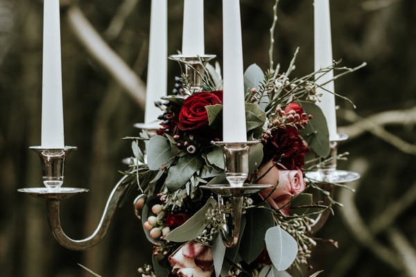 Candelabra with foliage and roses