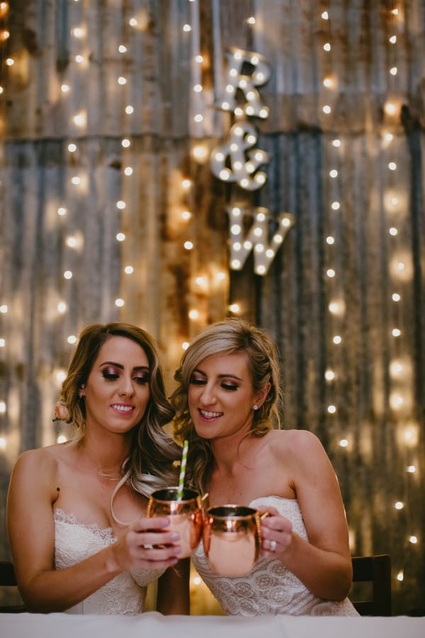 Brides having drink