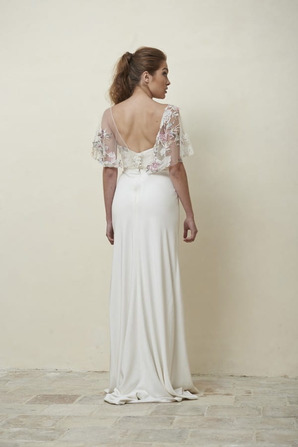 Back of Alexa Shrug with Rainbow Belt from the Stephanie Allin La Vie en Rose 2018 Bridal Collection