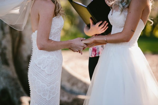 Couple Holding Hands During Civil Partnership Vows