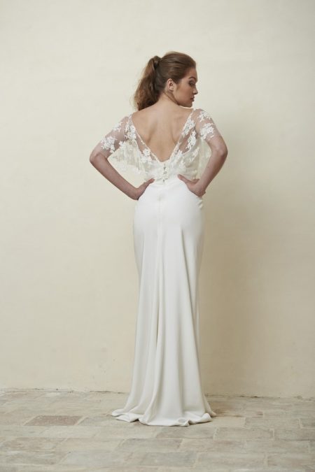 Back of Papillion Beaded Shrug from the Stephanie Allin La Vie en Rose 2018 Bridal Collection