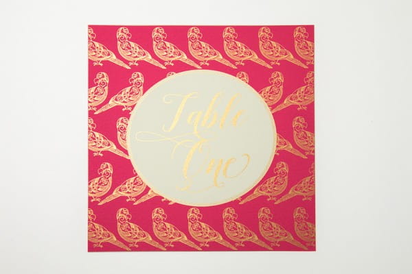 Pink and Gold Trio of Life Parrot Wedding Table Number