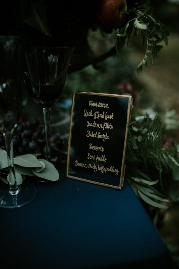 Wedding menu written on mirror