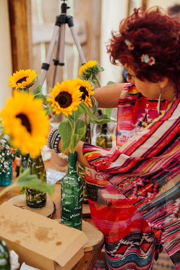 Sunflowers in bottles