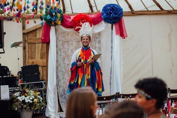 Wedding celebrant in colourful outfit