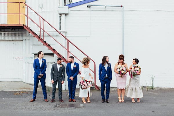 Bridal party outside Gather and Tailor warehouse
