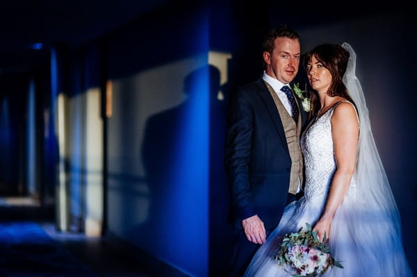 Bride and groom in corridor of the Titanic Hotel Liverpool