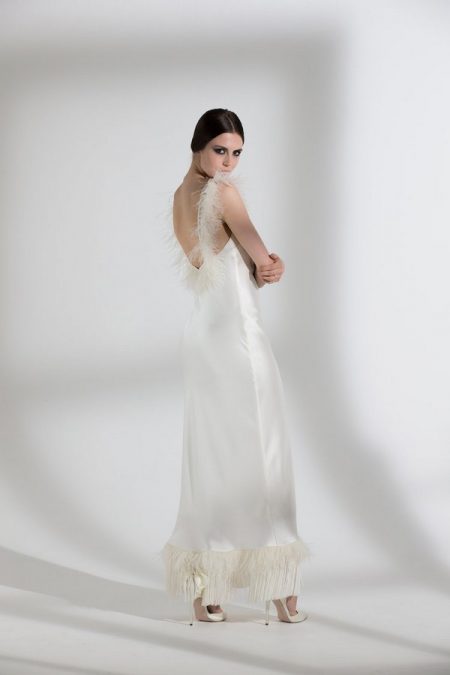 Back of Iris Ostrich and Fringe Wedding Dress from the Halfpenny London The Garden After the Rain 2018 Bridal Collection