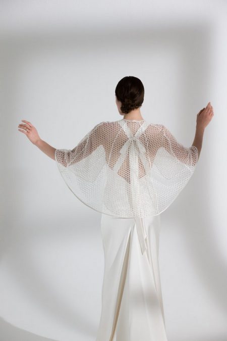 Back of Juniper Wedding Dress with Honeysuckle Cape from the Halfpenny London The Garden After the Rain 2018 Bridal Collection