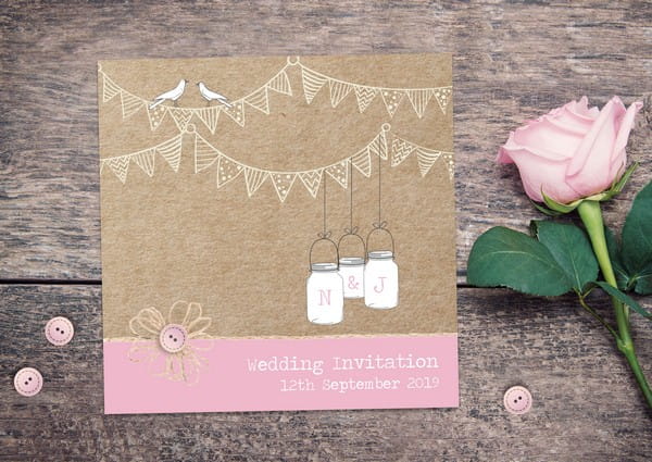 Vintage Bunting and Love Birds Wedding Invitation