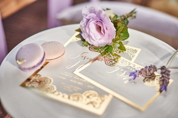 Boho luxe wedding stationery with gold detailing