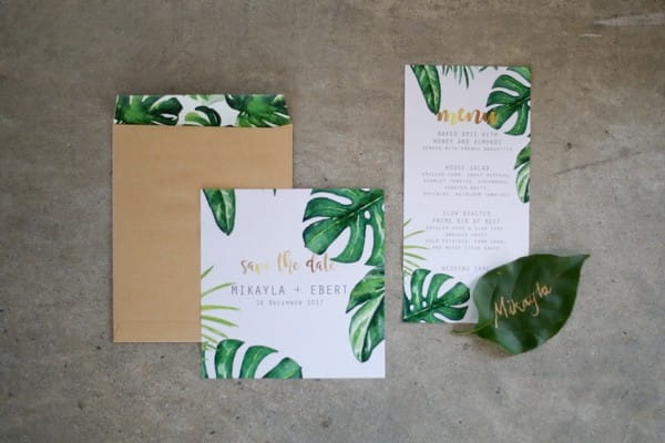 Botanical wedding stationery with leaf design