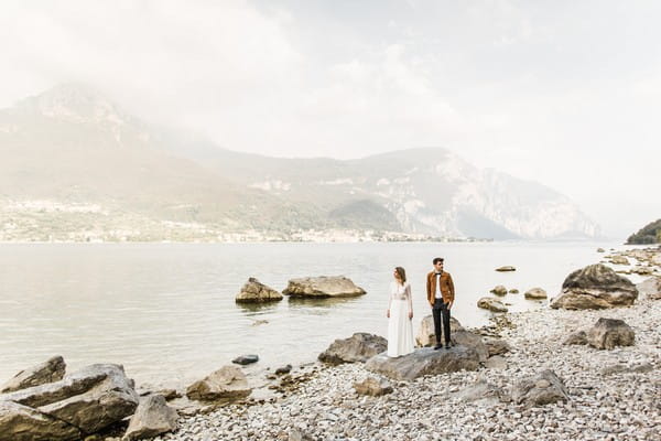 Bride and groom by Lake Como