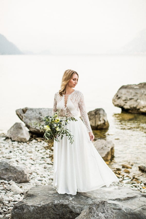 Bride wearing Inmaculada Garcia wedding dress by Lake Como