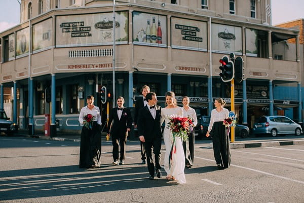 Bridal party crossing the road