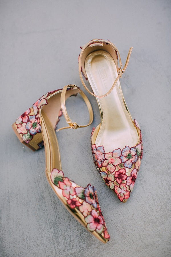Bridal shoes with colourful petal design