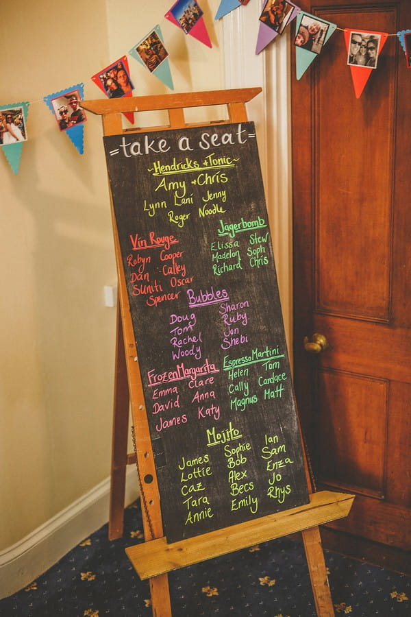 Wedding seating plan on chalkboard