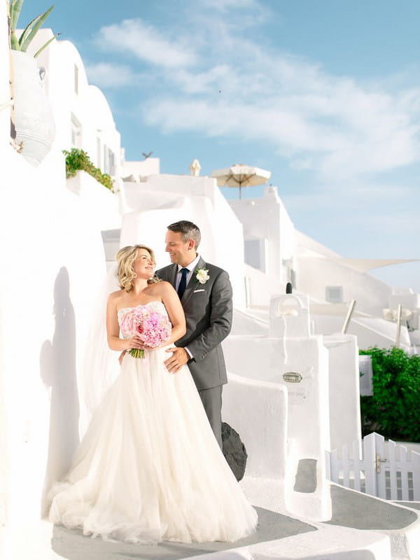 Bride and groom in Santorini