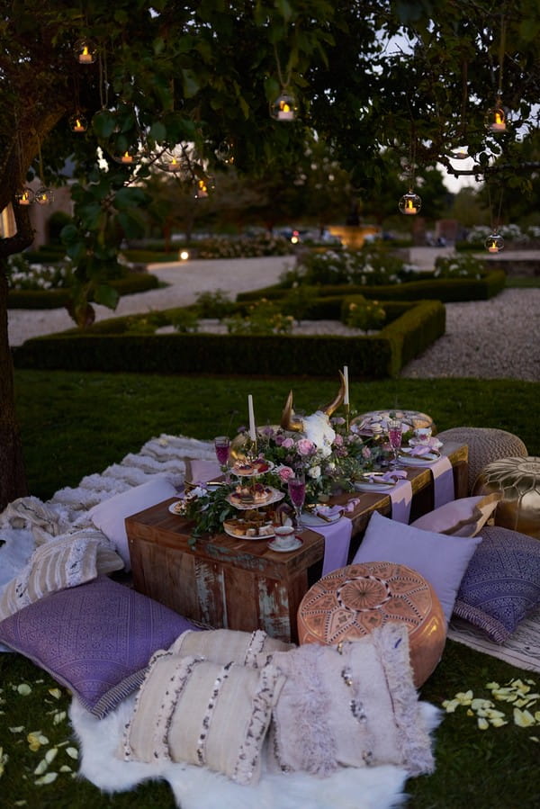 Wedding table under tree in evening