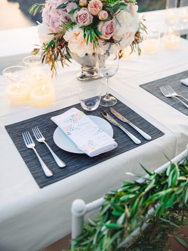 Simple, elegant wedding place setting