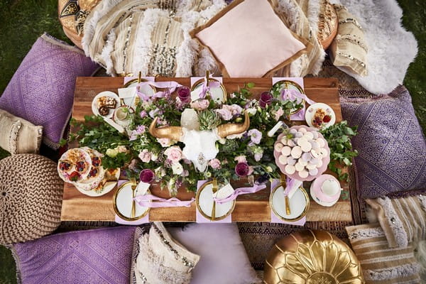 Wedding table with lavender styling details