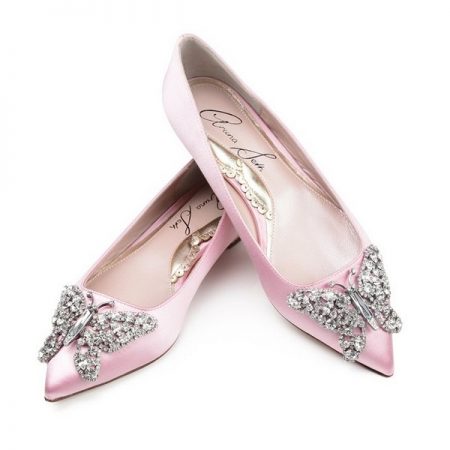 Baby Pink Satin Pointy Toe Ballerina Bridal Shoes by Aruna Seth