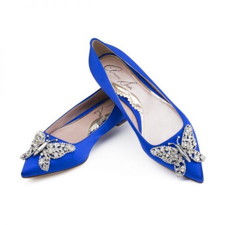 Cobalt Blue Satin Pointy Toe Ballerina Bridal Shoes by Aruna Seth