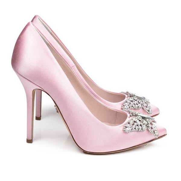 Farfalla Baby Pink Satin Pointy Toe Bridal Shoes by Aruna Seth
