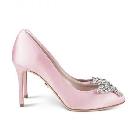 Farfalla Baby Pink Satin Round Toe Bridal Shoes by Aruna Seth