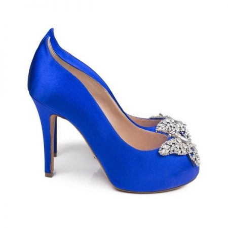 Farfalla Cobalt Blue Satin Open Toe Bridal Shoes by Aruna Seth