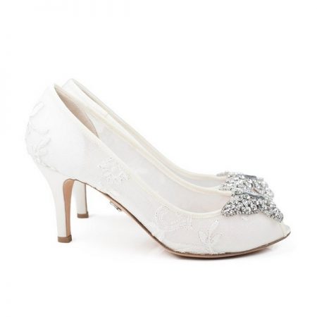 Farfalla Ivory Lace Open Toe Low Heel Bridal Shoes by Aruna Seth