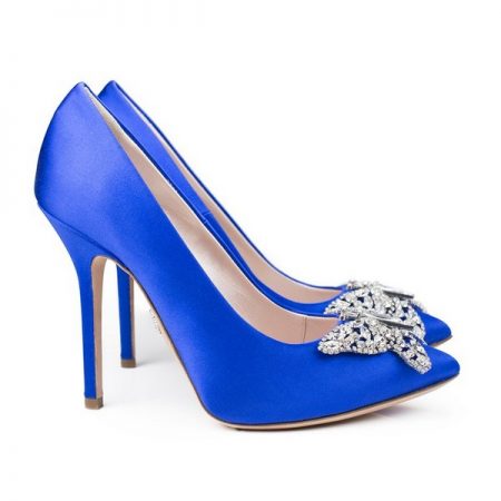 Farfalla Royal Blue Satin Pointy Toe Bridal Shoes by Aruna Seth