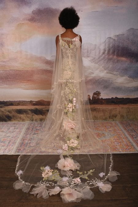 Back of Gypsy Rose Wedding Dress with Cape from the Claire Pettibone Vagabond 2018 Bridal Collection