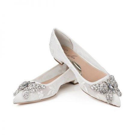 Ivory Lace Pointy Toe Ballerina Bridal Shoes by Aruna Seth