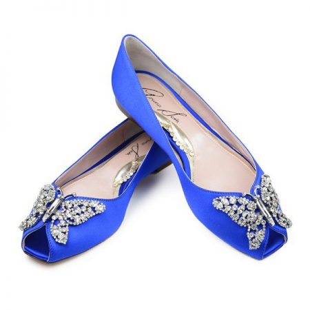 Liana Cobalt Blue Satin Peep Toe Ballerina Bridal Shoes by Aruna Seth