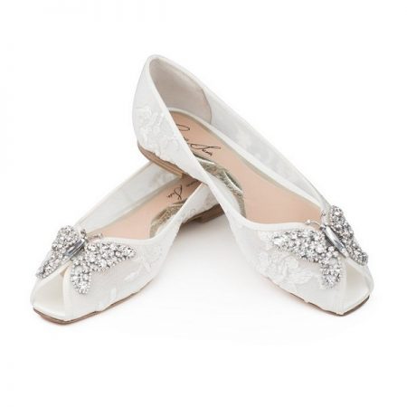 Liana Ivory Lace Peep Toe Ballerina Bridal Shoes by Aruna Seth