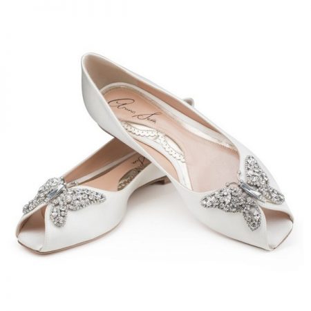 Liana Ivory Satin Peep Toe Ballerina Bridal Shoes by Aruna Seth