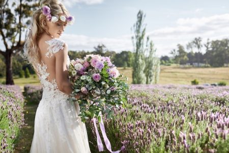 Boho bride in field of lavender