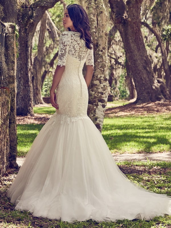 Back of Orchid Wedding Dress with Lace Illusion Jacket from the Maggie Sottero Emerald 2018 Bridal Collection