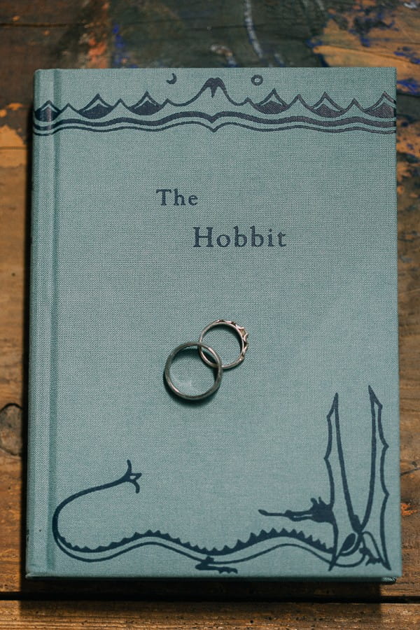 Wedding rings on JRR Tolkien's The Hobbit book